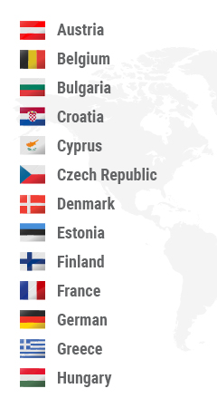 Austria, Belgium, Bulgaria, Croatia, Cyprus, Czech Republic, Denmark, Estonia, Finland, France, Germany